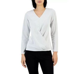Alfani Women's Metallic Wrap-Front Knit Top, Soft White